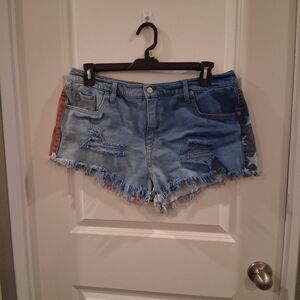 Mossimo Supply Co. Blue Denim Cutoff Shorts with Red & Blue Side Panels Size 16